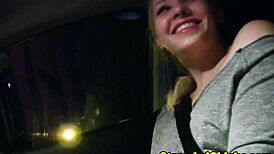 This hitching blonde teen grabbed my cock in the car