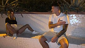 blonde pregnant walks sea without panties gets outdoor blowjob and doggystyle cumshot