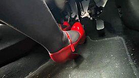 Redhead Pumps Pedals in Heels on Way to Office, Hidden Voyeur