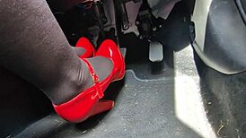 Redhead Pumps Pedals in Heels on Way to Office, Hidden Voyeur