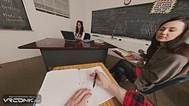 Skinny Violet Bent Over For Group POV Blowjob And Big Cock Riding On Desk