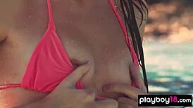 Shy teen 18+ katrine pirs strips naked, showing her small tits and pussy in free spirit moment.