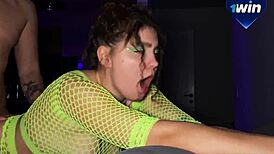 Beauty in night club dances before bent over doggystyle fucking and cumshot.