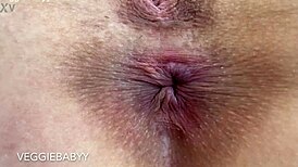 Close up asshole spreading winking rubbing with spit.