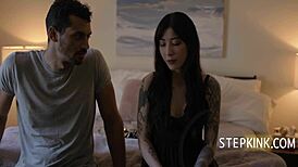 goth charlottee rides boyfriend in bed, complaining about skills