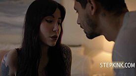 goth charlottee rides boyfriend in bed, complaining about skills