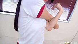 Can you believe this hairless Japanese girl squirms under vibrator nipple play?