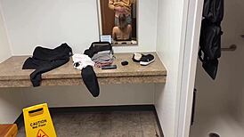 Caught Masturbating in Public Shower During Blowjob