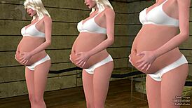 triplet sisters experience belly inflation with clothes ripped