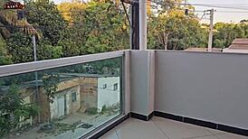 Casal leaves christmas party for interracial blowjob on balcony