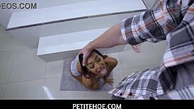 Hey, check this tiny 18+ ebony Latina teen Sarah Lace taking Preston Parker's huge white cock in wild interracial action.