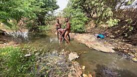 curvy ebony babe ready to be taken hard by the stream