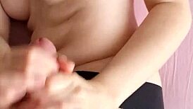 my stepsister gave me a great handjob leading to huge cum on tits pov