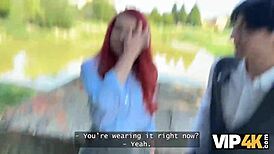 Redhead Olivia Fucks in Public Lingerie