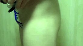 Gorgeous Gold Leotard Babe Endures Long Anal Plug Training