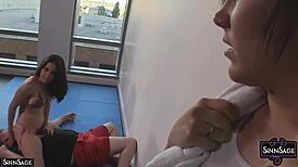 sexy trainer sinn sage watches hannah perez dominate lover in lingerie