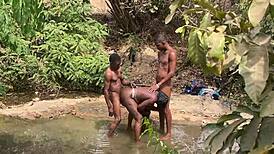 curvy ebony babe ready to be taken hard by the stream