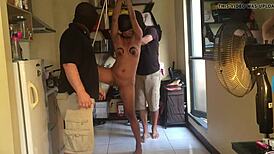 intense fist fucking bdsm with hogtied milf