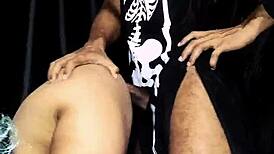 After halloween party, best friend gets rough doggystyle creampie