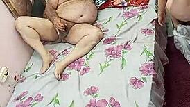 young girl and old man in bodybuilding scene