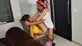Housewife Receives Biker in Towel at Home