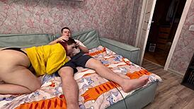 Pretty Sister Spies On Me And Husband. Riding Big Cock While Masturbating With Big Tits.