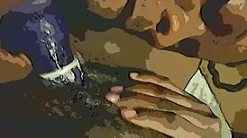 Ebony amateurs team up with dildo and tongue on wet pussy