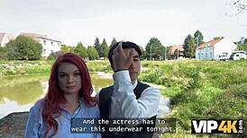 Redhead Olivia Fucks in Public Lingerie