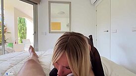 Stepsister in Pantyhose Receives Cum in Mouth