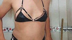 Transsexual in the bathroom touching herself nicely 😏