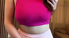 Feeling the intense pleasure as stepmother indulges in her big milky tits on webcam.