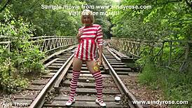 RED-WHITE STRIPPED LADY ANAL BOTTLE DESTRUCTION