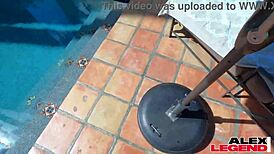 brunette milf shay sight gets WET ORGASM beside the pool