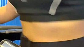 After workout hot girl in crowded bathroom muff diving orgasm 😍
