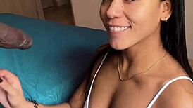 This Latina couple does a sloppy blowjob on camera during video call with her husband watching like a cuckold.