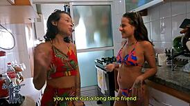 brunette latina women demonstrate self-pleasure without men