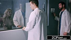 Two doctors at hospital cure blonde milf with intense double penetration banging