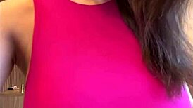 Feeling the intense pleasure as stepmother indulges in her big milky tits on webcam.