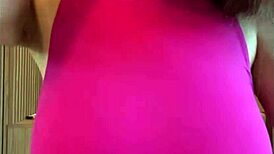 Feeling the intense pleasure as stepmother indulges in her big milky tits on webcam.