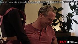 Small tits brunette stepdaughter gets blowjob and hard fucking from stepdad with monster cock