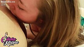 18 year old teen 18+ rims a lucky guy in bedroom with cum covered blowjob