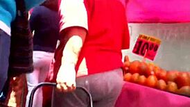 Bold milf struts her big ass in tight jeans on the street