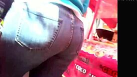 Bold milf struts her big ass in tight jeans on the street