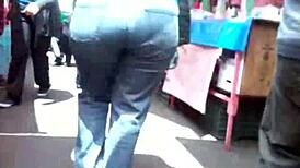 Bold milf struts her big ass in tight jeans on the street