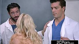 Two doctors at hospital cure blonde milf with intense double penetration banging