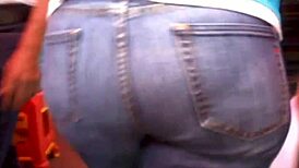 Bold milf struts her big ass in tight jeans on the street