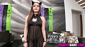 Step Dad And Step Daughter In Halloween Fishnets Fingering Blowjob Taboo Sex