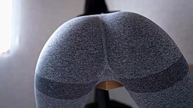 Rubbing Clit on Desk and Cumming in Gray Yoga Pants