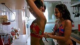 brunette latina women demonstrate self-pleasure without men