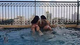 brunette latina women demonstrate self-pleasure without men